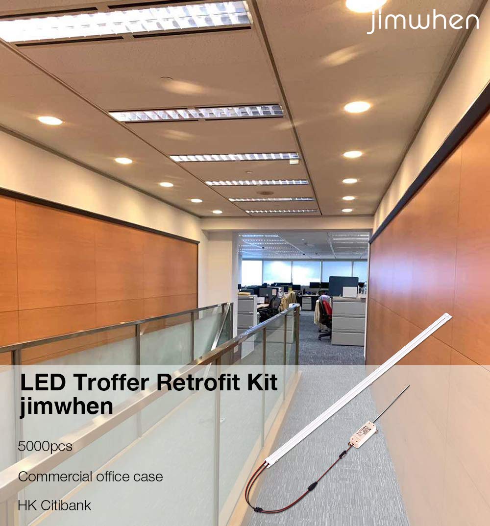 jimwhen 4FT LED Retrofit Kit,24W Magnetic LED Troffer Retrofit Kit 2x4 FT,3600LM,5000K Daylight White, T8 T10 T12 Fluorescent Replacement, NOT Dimmable, 1 Driver 2 Tubes Per Kit