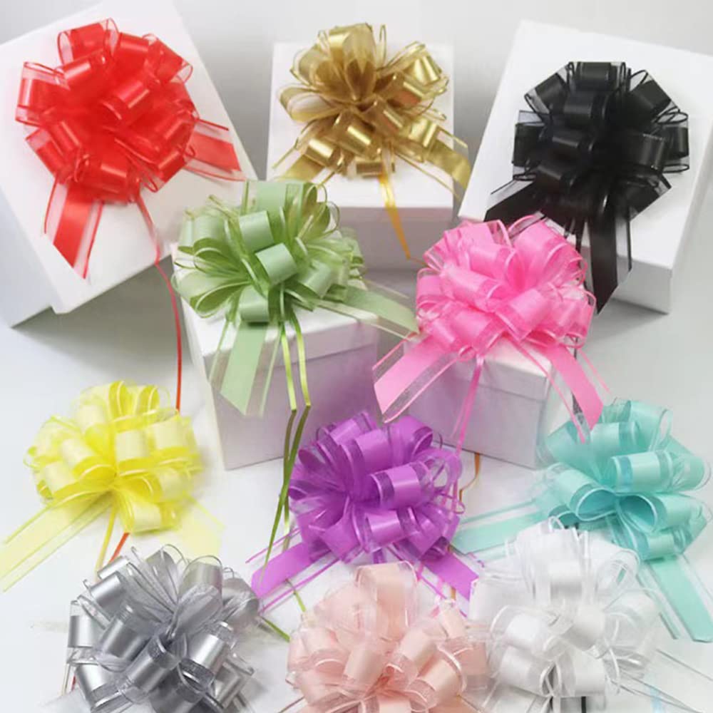 HSXJJ 6 PCS Large Pull Bows, black bows for gift wrapping,6 inches,Christmas Party Birthday Gift Wedding Ribbon Bows for Wrapping gift basket or Flower Decorations, Valentine's Day Gift Decorations