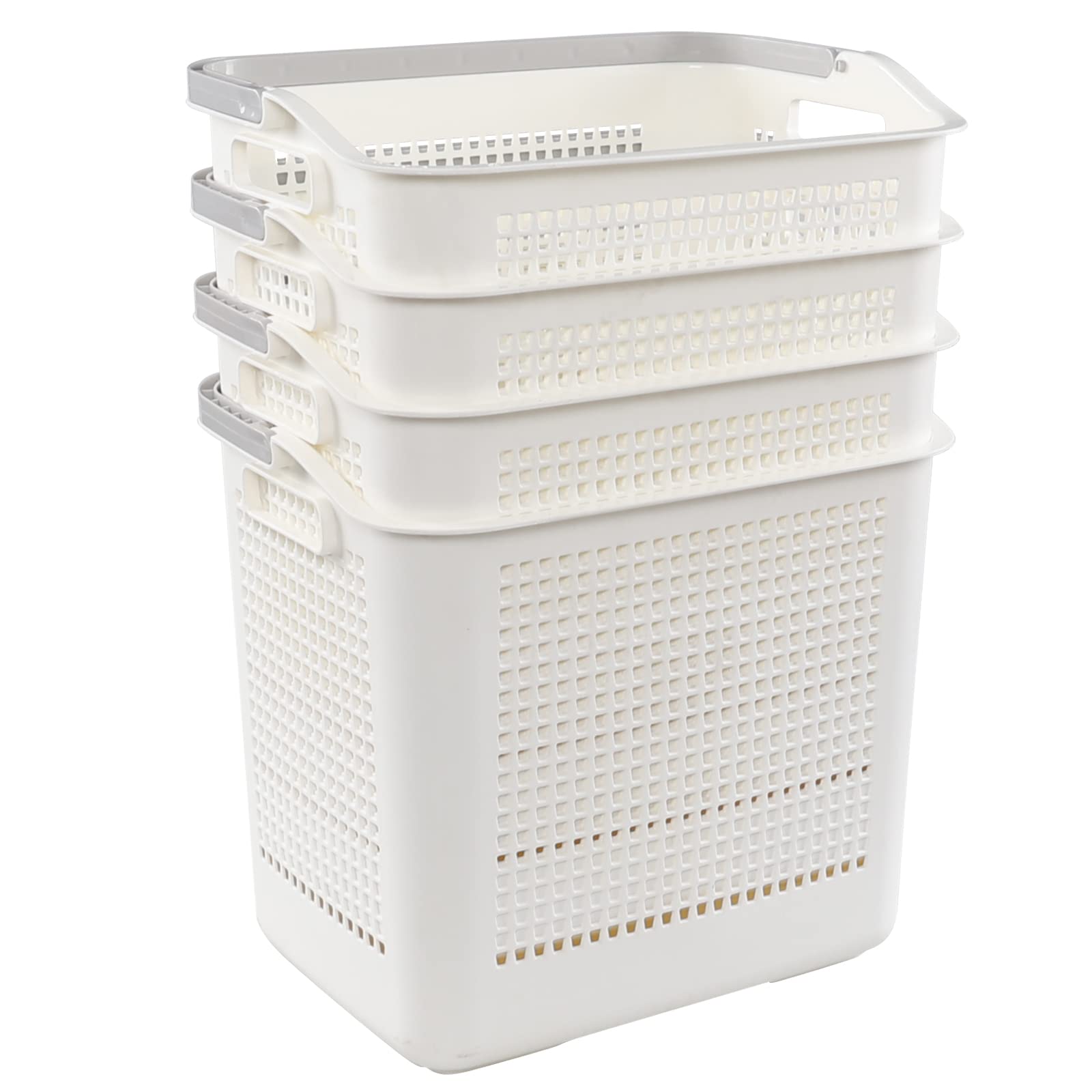 Tstorage 42 L Plastic Laundry Baskets with Handles, White Plastic Hamper for Clothes, 4 Packs