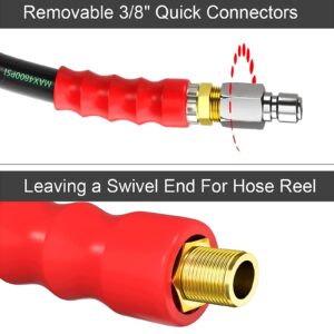 POHIR Pressure Washer Whip Hose 5FT, Hose Reel Connector Hose 248°F Hot/Cold Water Jumper Hose 3/8" with Quick Connect Adapter, Industry Grade Steel Wire Braided & Synthetic Rubber Jacket 4800 PSI