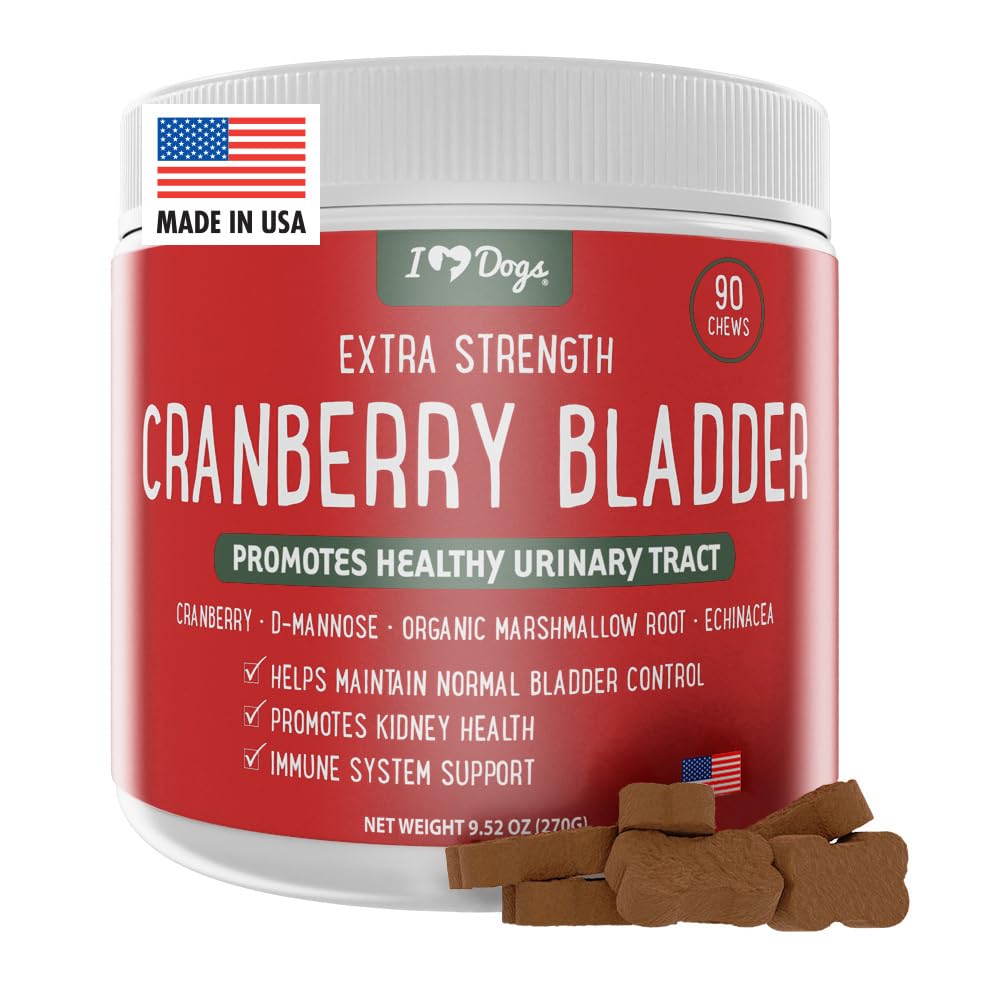 iHeartDogs Extra Strength Urinary, Bladder, & Kidney Support for Dogs – Cranberry, D-Mannose & Echinacea Helps Frequent UTIs, Strengthens Weak & Incontinent Bladder