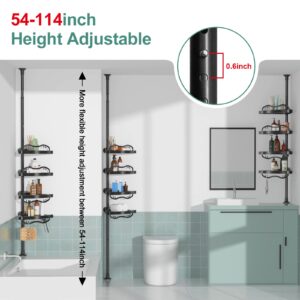 COCONUT Shower Caddy Tension Pole, 54-114 Inch Rustproof Corner Shower Caddy 4 Tier Adjustable Plastic Shelves for Bathtub Drill Free Shower Organizer Quick Installation Bathroom Storage Rack