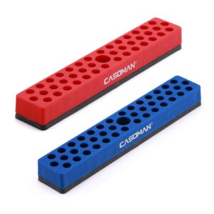 casoman 2pcs 1/4" hex bit organizer with magnetic base - red & blue, 86 hole bit organizer with strong magnetic base, magnetic bit organizer for your specialty