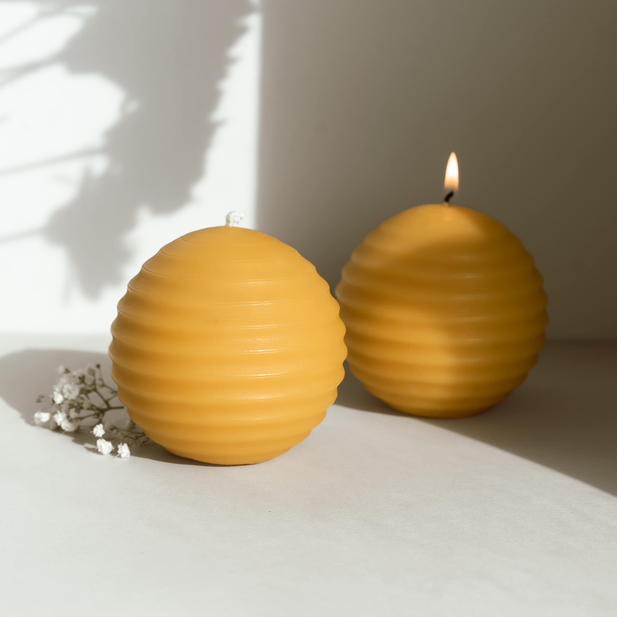 Home & Hive 100% Pure Beeswax Candle | 45 Hour Burn Time | Natural Beeswax with Cotton Wick | Round Candle