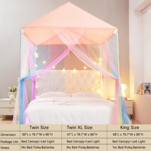 Akiky Girls Bed Canopy Large Playhouse with Pompom Princess Castle Indoor&Outdoor Play Tent for Kids-Not Include Bed Poles(Twin,Pink)