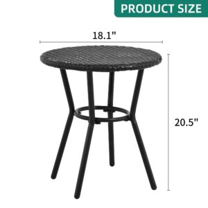 YITAHOME Outdoor Wicker Coffee Table, All-Weather PE Rattan Round Side Table with Tempered & Wicker Top, Patio Furniture for Garden Backyard Porch - Black