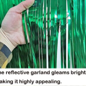 iiCheerful 4 Pack Green Total 40 Feet Foil Fringe Garland Metallic Tinsel Banner Wall Hanging Drapes Parade Float Skirting Decorations for Trailer Mardi Gras Party Birthday Wedding Baby Shower (Green)