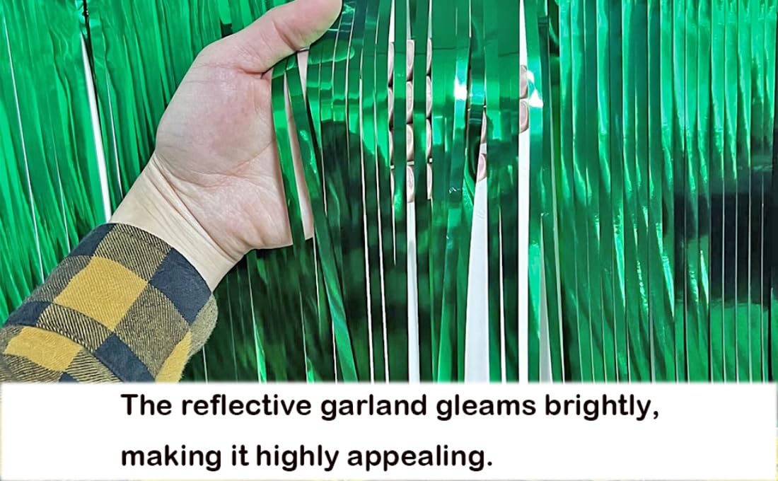 iiCheerful 4 Pack Green Total 40 Feet Foil Fringe Garland Metallic Tinsel Banner Wall Hanging Drapes Parade Float Skirting Decorations for Trailer Mardi Gras Party Birthday Wedding Baby Shower (Green)