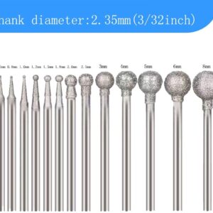 Luo ke 13 Pcs Ball Shape Diamond Burr - 3/32'' Shank Diamond Ball Burs Stone Carving Bits for Dremel Rotary Tool