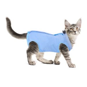 molain cat professional recovery suit for abdominal wounds or skin diseases, after surgery e-collar alternative for cats anti licking pajama suit kittens surgery recovery suit (blue, m size)