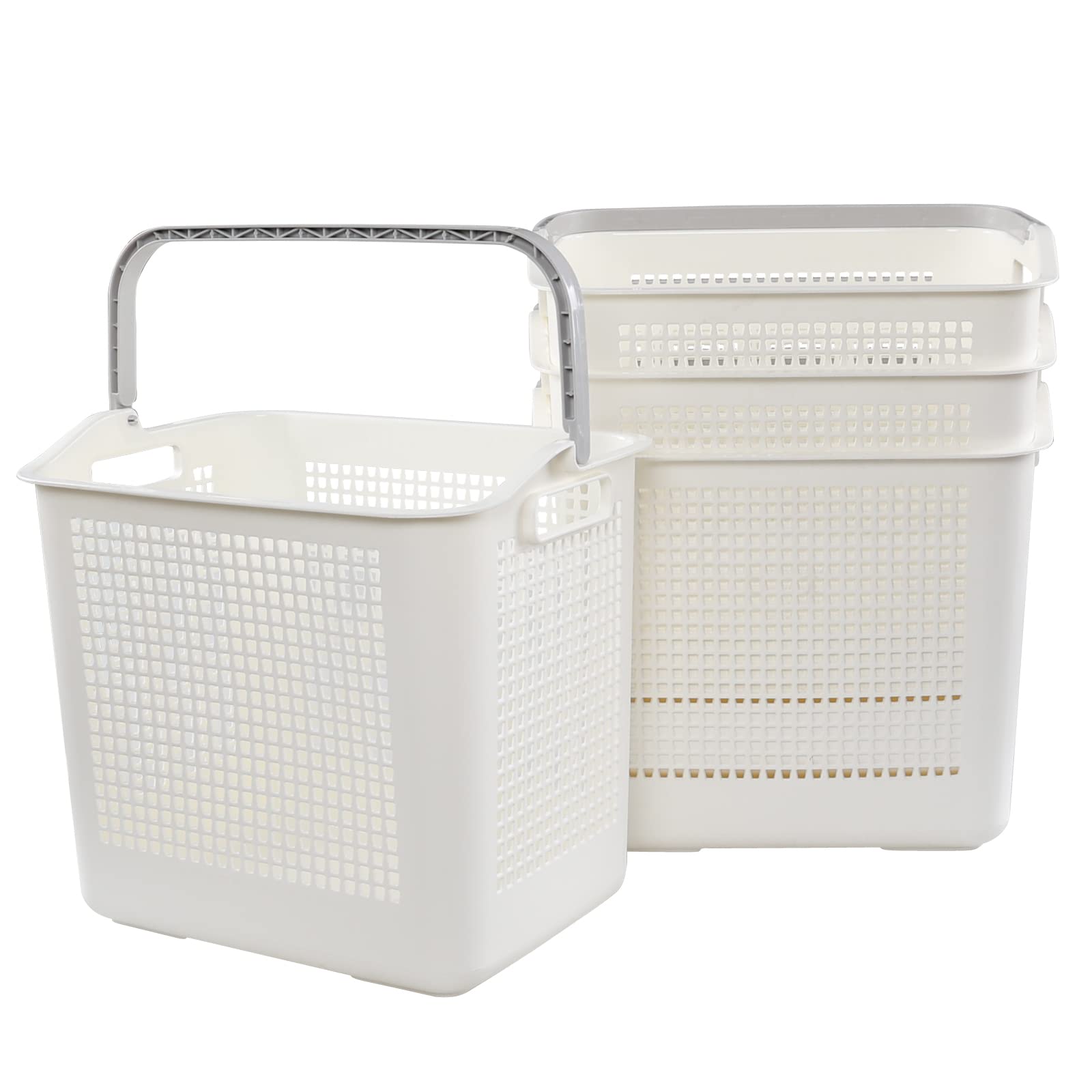 Tstorage 42 L Plastic Laundry Baskets with Handles, White Plastic Hamper for Clothes, 4 Packs