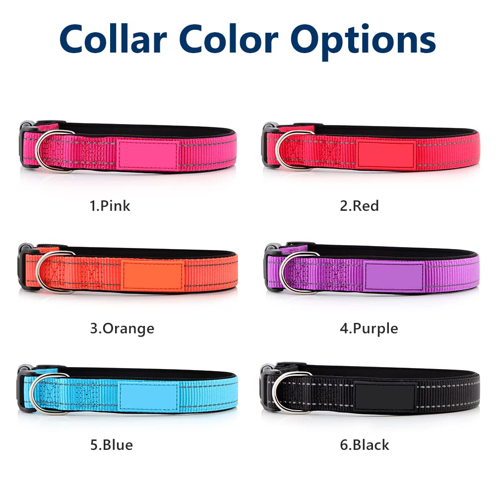 Personalized Dog Collars Custom with Pet Name and Phone Number, Soft Neoprene Padded Reflective Nylon Collar, 4 Adjustable Sizes - for Boy, Girl Dogs