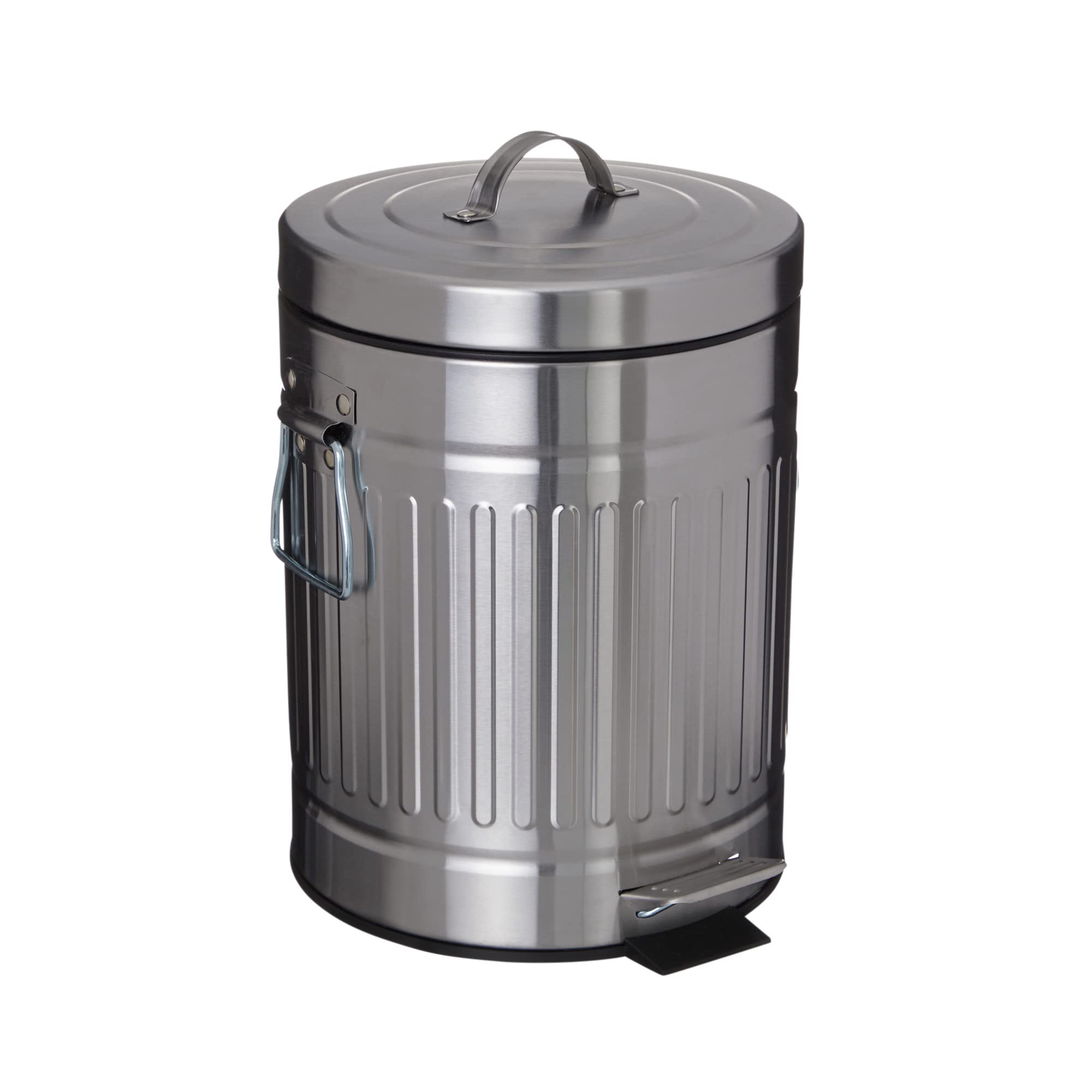 SIMPLEMADE Round Step Trash Can - 5 Liter / 1.3 Gallon - Stainless Steel Bathroom Trash Can, Small Trash Can with Lid, Metal Wastebasket, Galvanized Steel