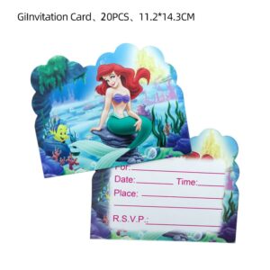 WENTYF 20pcs Little Mermaid Birthday Party Invitations Little Mermaid Birthday Party Supplies Decoration (20pc)