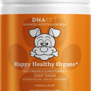 DNA PET Happy Healthy Organs & Glands Supplement for Dogs, Freeze-Dried Raw Grass-Fed Beef Liver Heart Kidney Spleen Pancreas Bone Marrow, Bovine Thymus Multi Organ Powder, Canine Vitamins, 3 oz