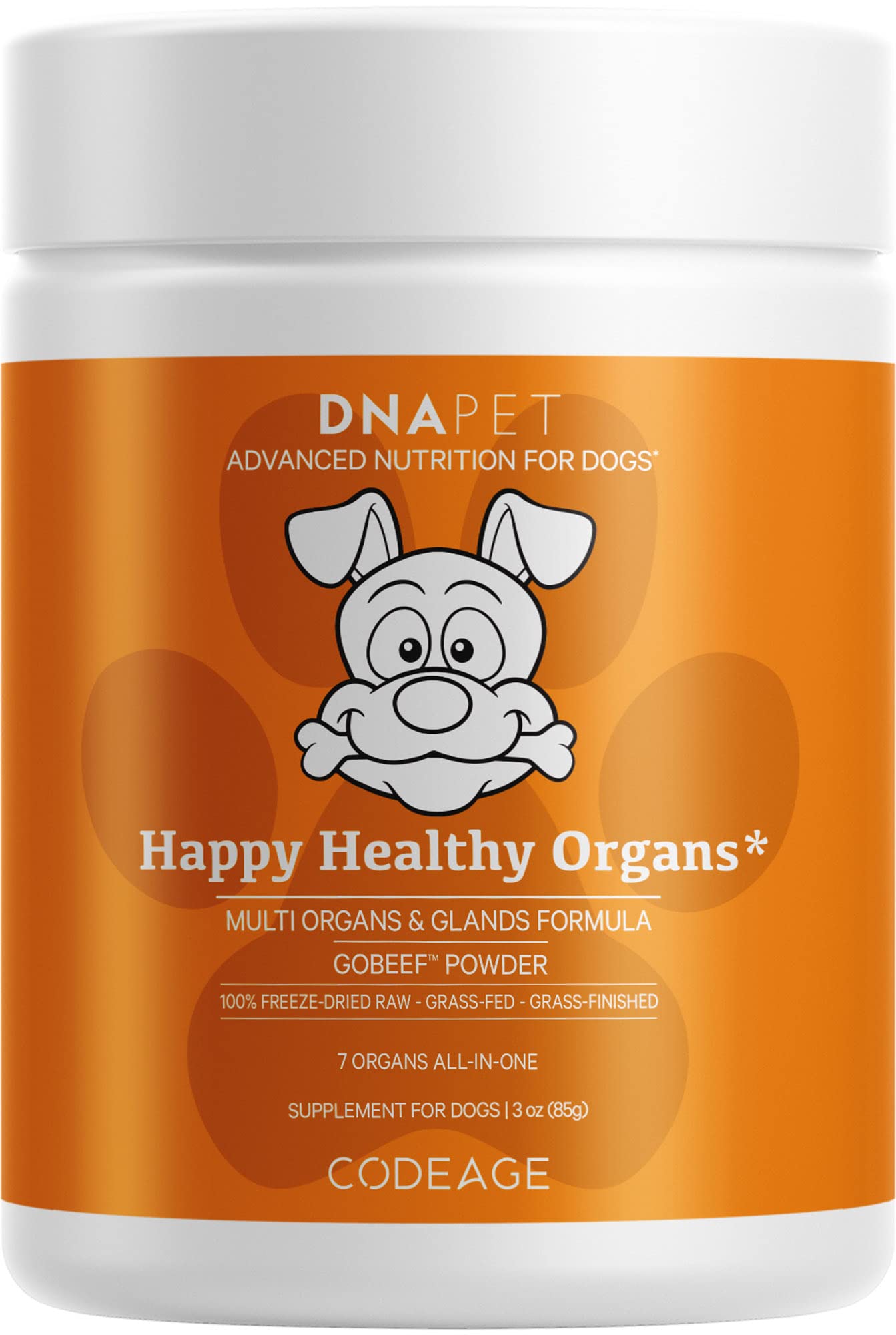 DNA PET Happy Healthy Organs & Glands Supplement for Dogs, Freeze-Dried Raw Grass-Fed Beef Liver Heart Kidney Spleen Pancreas Bone Marrow, Bovine Thymus Multi Organ Powder, Canine Vitamins, 3 oz