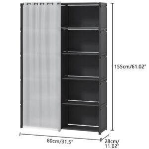 Dttwacoyh 6 Storey Double Row Storage for Bedroom, Open Closet, Closet Organiser, Bedroom, Office, Living Room (Black)