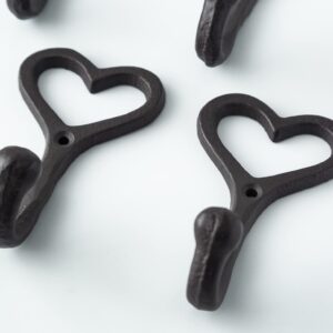 SMKOLIN 5 Pcs Love Heart Coat Hooks 3.8'' Cast Iron Wall Hooks Decorative Keys Mugs Bags Towels Hanger