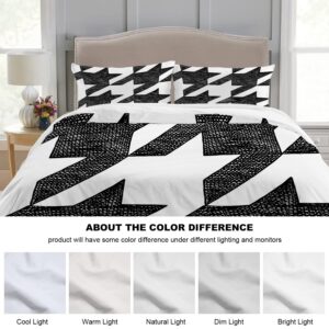 Batmerry Houndstooth Black White Twin Size 3 Pieces Bedding Comforter Cover Sets,Soft Fluffy Plaid Abstract Fashion Geometric Pattern Printed Duvet Cover for All Season