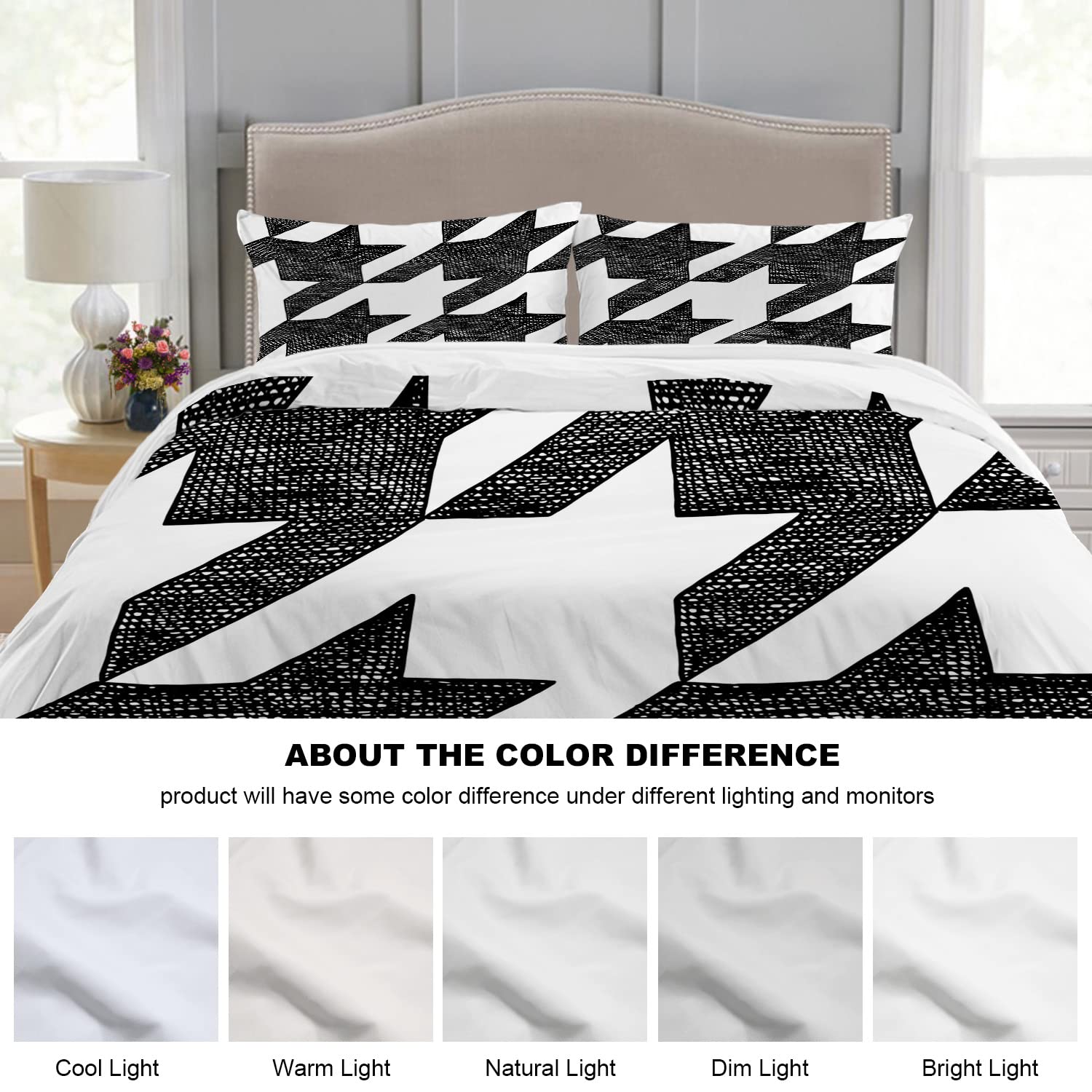 Batmerry Houndstooth Black White Twin Size 3 Pieces Bedding Comforter Cover Sets,Soft Fluffy Plaid Abstract Fashion Geometric Pattern Printed Duvet Cover for All Season