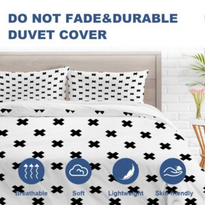 Batmerry Black White Geometric King Size 3 Pieces Bedding Comforter Cover Sets,Soft Fluffy Fashion Prints Monochrome Cross Pattern Printed Duvet Cover for All Season