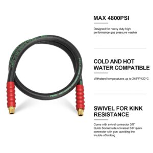 POHIR Pressure Washer Whip Hose 5FT, Hose Reel Connector Hose 248°F Hot/Cold Water Jumper Hose 3/8" with Quick Connect Adapter, Industry Grade Steel Wire Braided & Synthetic Rubber Jacket 4800 PSI