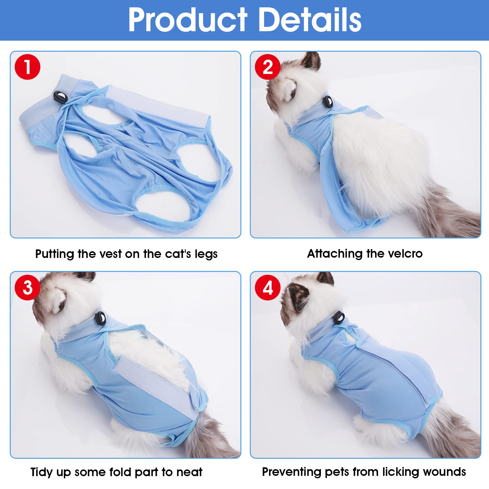 Molain Cat Professional Recovery Suit for Abdominal Wounds or Skin Diseases, After Surgery E-Collar Alternative for Cats Anti Licking Pajama Suit Kittens Surgery Recovery Suit (Blue, M Size)