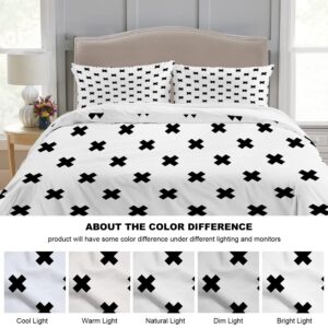 Batmerry Black White Geometric King Size 3 Pieces Bedding Comforter Cover Sets,Soft Fluffy Fashion Prints Monochrome Cross Pattern Printed Duvet Cover for All Season