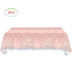 Hqyybf 2Pack Pink Rose Gold Table Cover Decorations, Pink Rose Gold Party Tablecloth Glitter Diamond Table Cover, Pink Rose Gold Birthday Party Supplies for Girls Women Wedding Party,(71 x 42in)