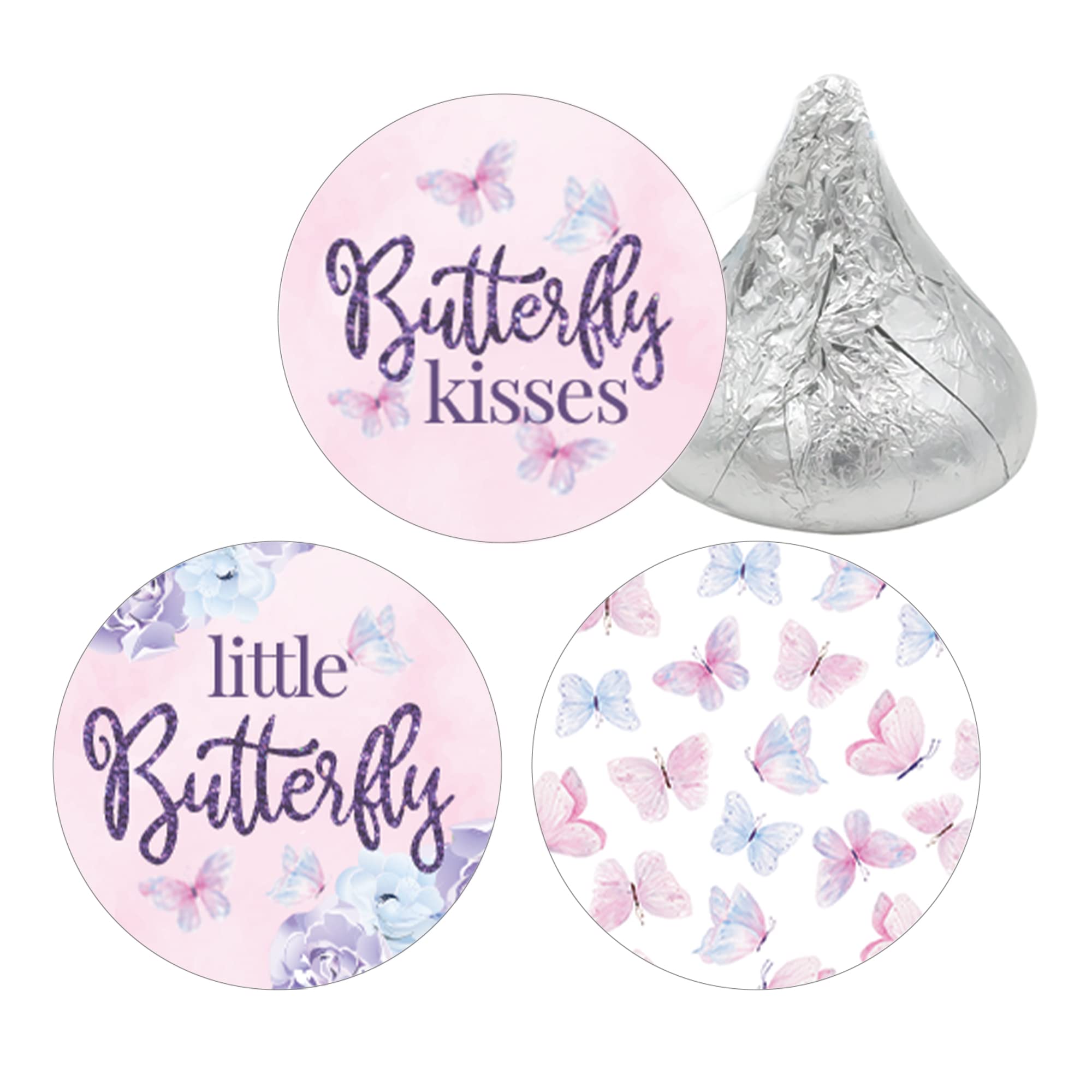 Butterfly Girl Baby Shower Party Favor Stickers, A Little Butterfly is on Her Way - It's a Girl Pink and Purple Chocolate Kisses Candy Labels - 180 Count