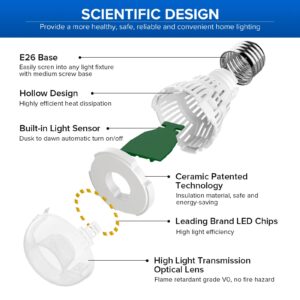 SANSI Dusk to Dawn Led Outdoor Light Bulb 1 Pack A15, 60 Watt Equivalent, Energy Efficient 8W, 5000K Daylight 800 lm Outdoor Light Bulbs, E26 Standard Base Dusk to Dawn Light Bulbs for Garage Porch