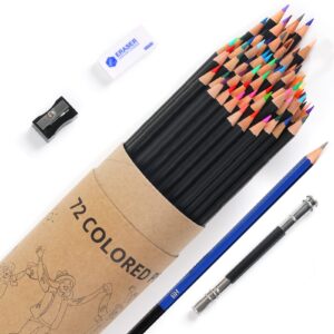 htvront colored pencils 72pcs colored pencils for adult coloring, no break coloring pencils, vibrant color, easy to sharpen color pencils, includes sketch pencil, sharpener, eraser, extender