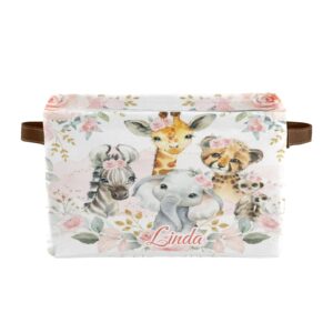 safari animals floral personalized storage bins basket cubic organizer with durable handle for shelves wardrobe nursery toy 1 pack