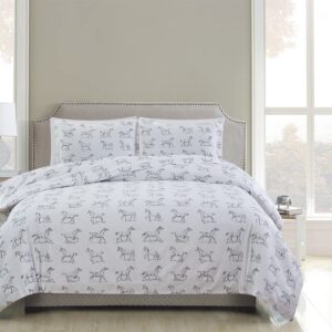 Melange Home Horses 400 Thread Count Cotton Duvet Set, Twin/Twin XL,Grey