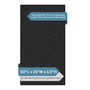 extra thick 1/2" cut to fit universal activated carbon filter charcoal air filter sheet 16x50'' for air purifier/ac/litter box/compost bin/range hood odor voc absorb