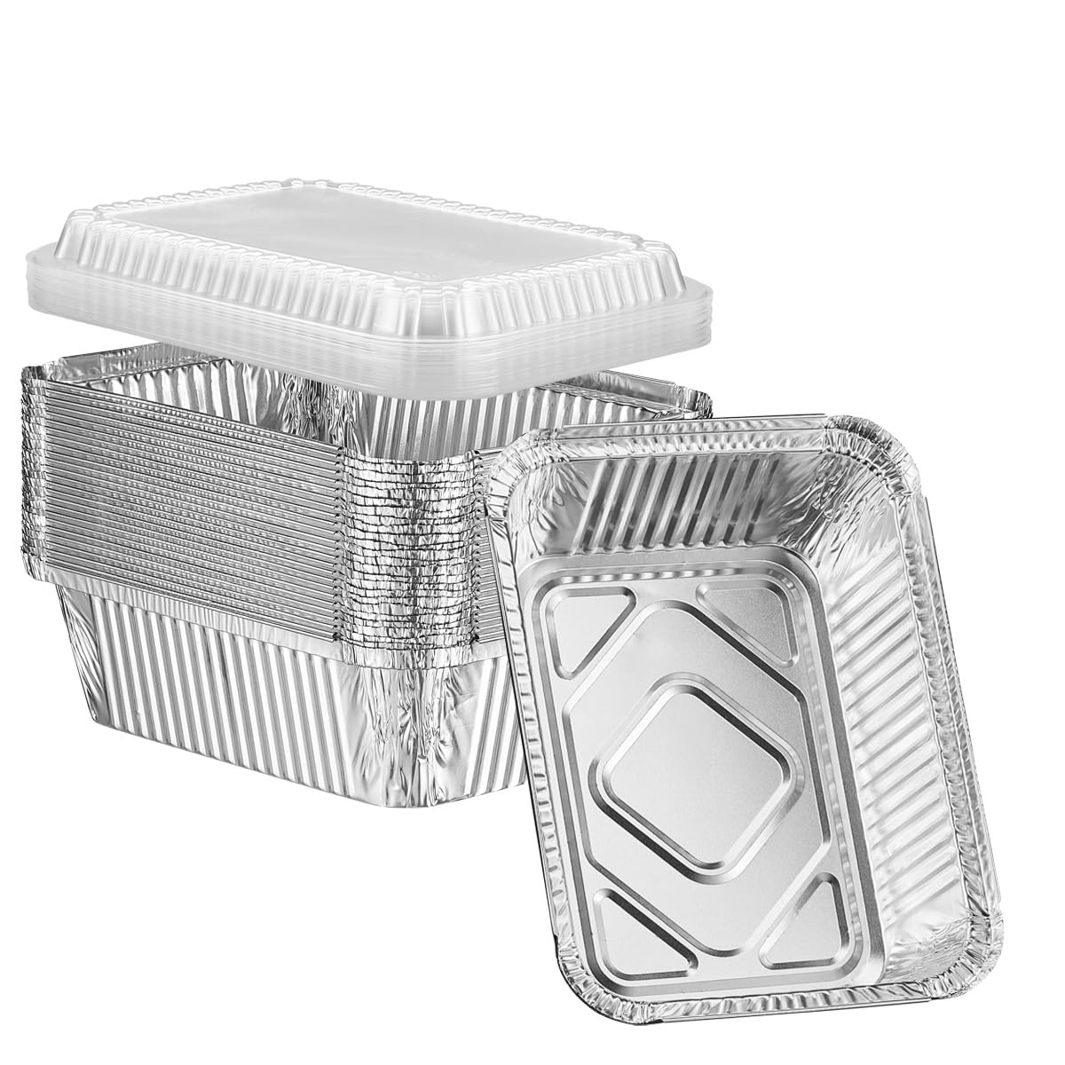 Comfy Package [25 Count] 5 lb capacity, Disposable Aluminum Foil Pans with Lids, 6x9 Disposable Takeout Pans with Clear Plastic Dome Lids, Great For Baking, Cooking, Storage, and Freezing