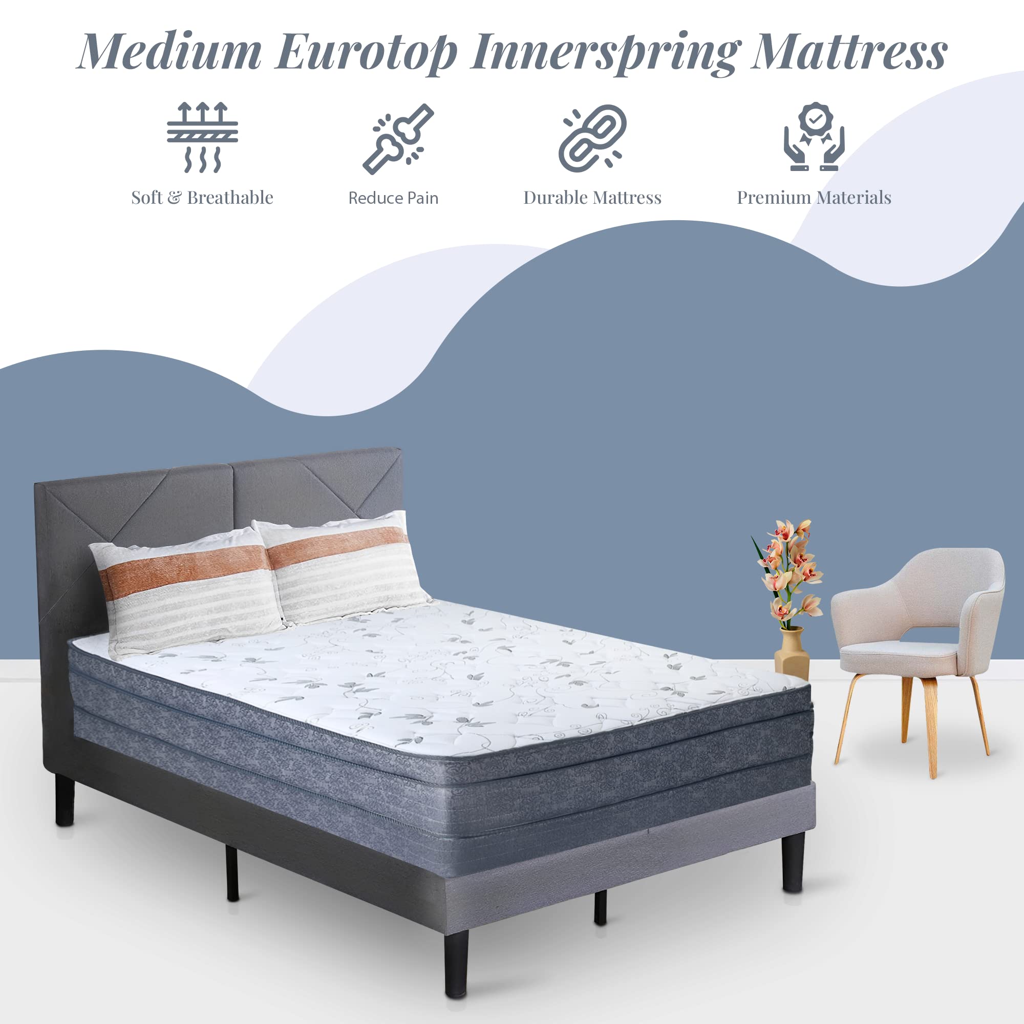 Greaton 13 Inch Foam Encased Mattress with Eurotop and 8 Inch Box Spring, Innerspring Mattresses for Pressure Relief, Comfortable Sleep, Supportive, Motion Isolation, Full XL