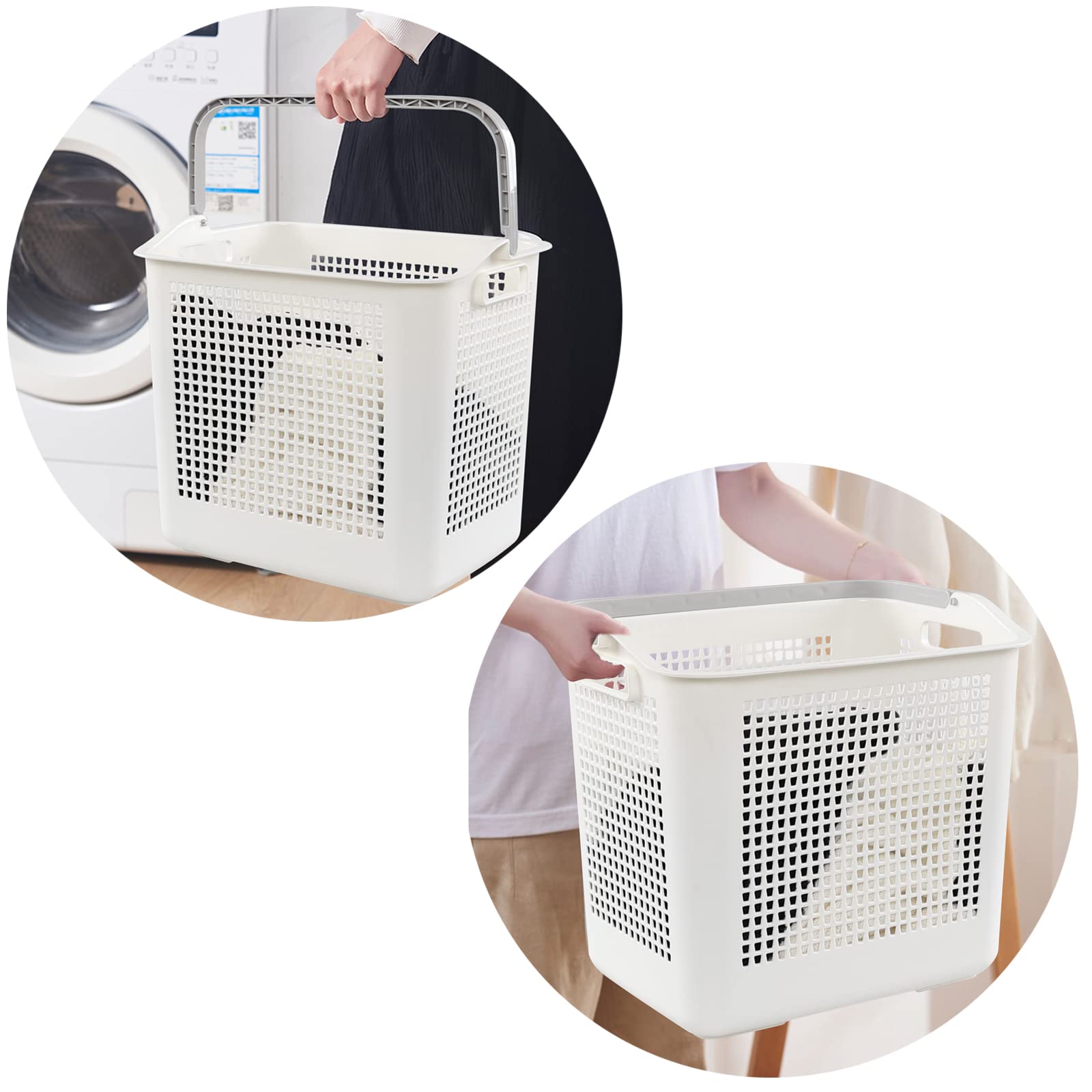 Tstorage 42 L Plastic Laundry Baskets with Handles, White Plastic Hamper for Clothes, 4 Packs