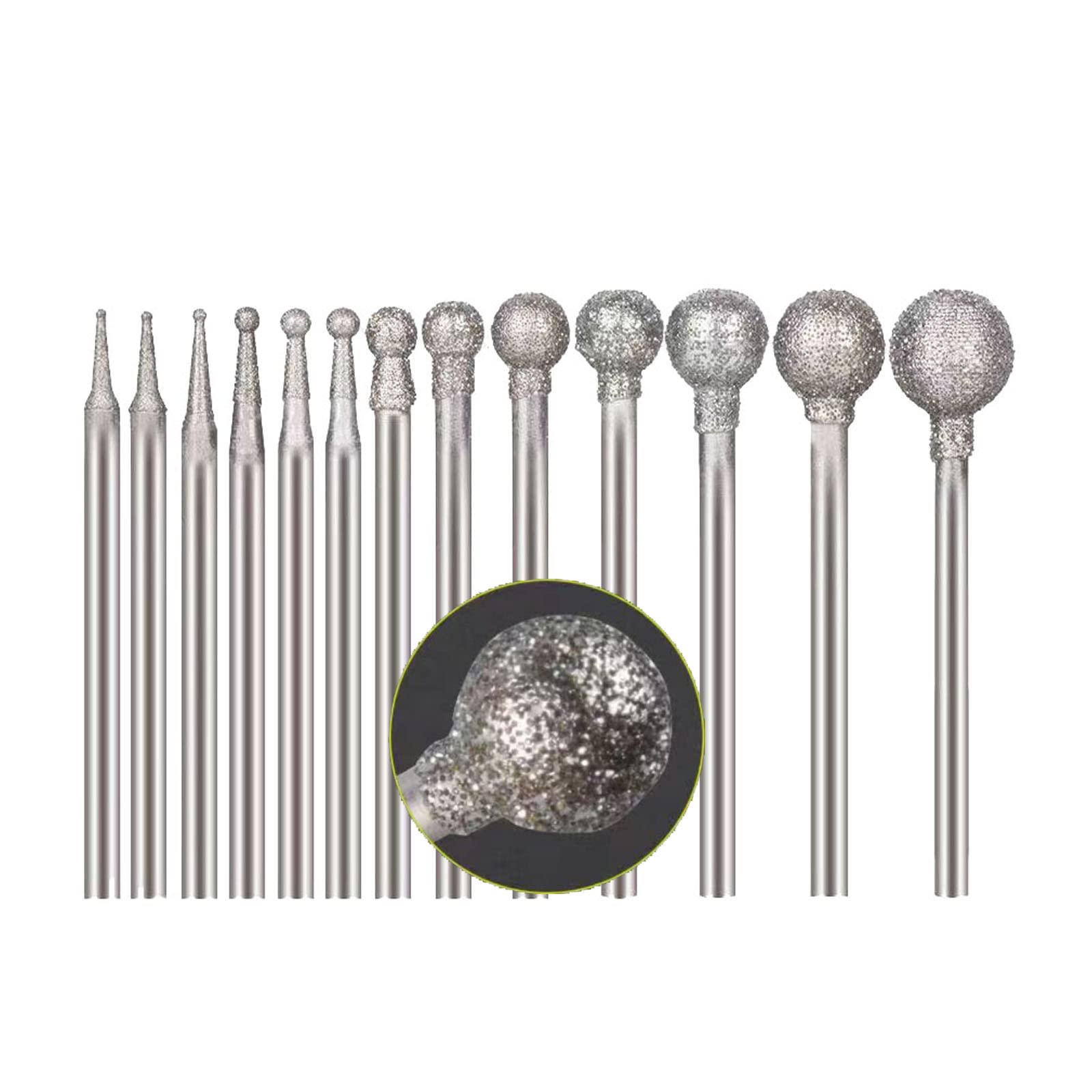 Luo ke 13 Pcs Ball Shape Diamond Burr - 3/32'' Shank Diamond Ball Burs Stone Carving Bits for Dremel Rotary Tool