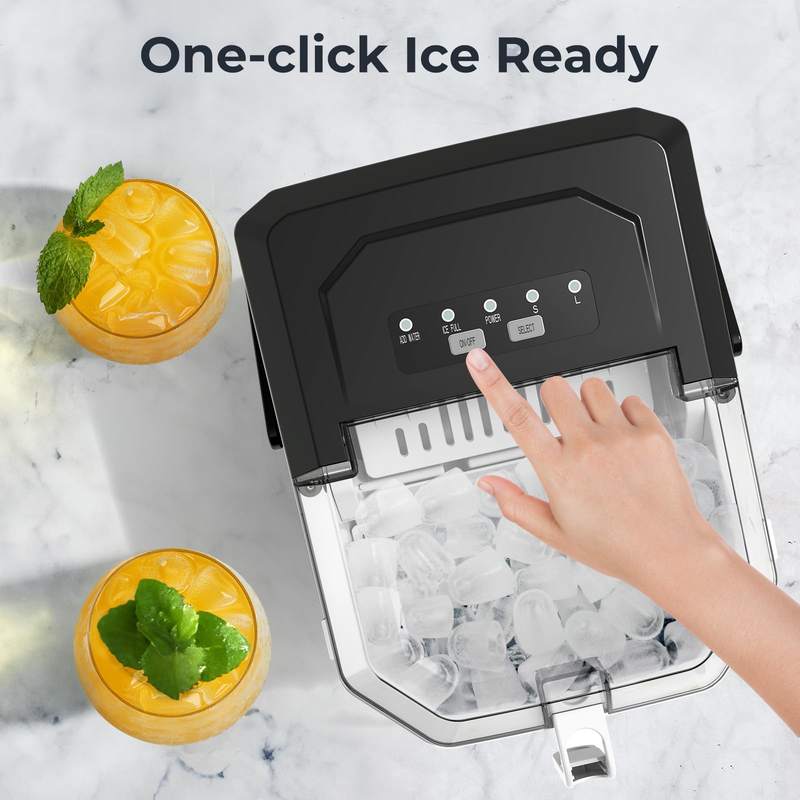 Ice Makers Countertop, 9 Cubes Ready in 6 Mins, Self-Cleaning Ice Machine with Detachable Double Handle and Anti-Hollowing Basket, 2 Size of Bullet Ice for Home Kitchen Office Bar Party, Black