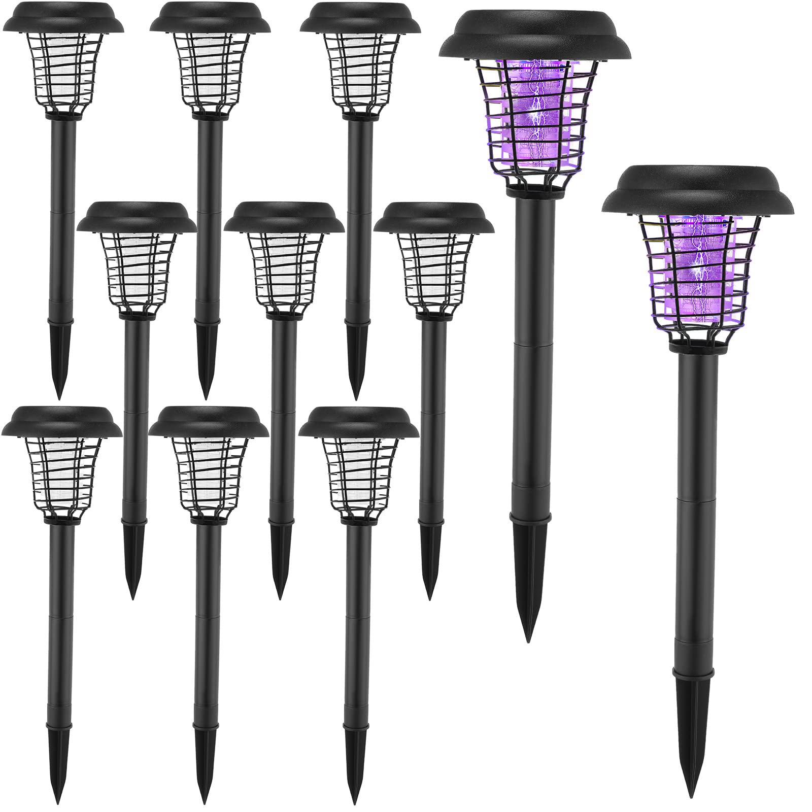 12 Pack Solar Bug Zapper LED Mosquito Killer Outdoor Waterproof Mosquito Zapper Fly Repellent 2 in 1 Mosquito and Insect Zapper Waterproof Solar Mosquito Killer Light for Indoor Outdoor Use