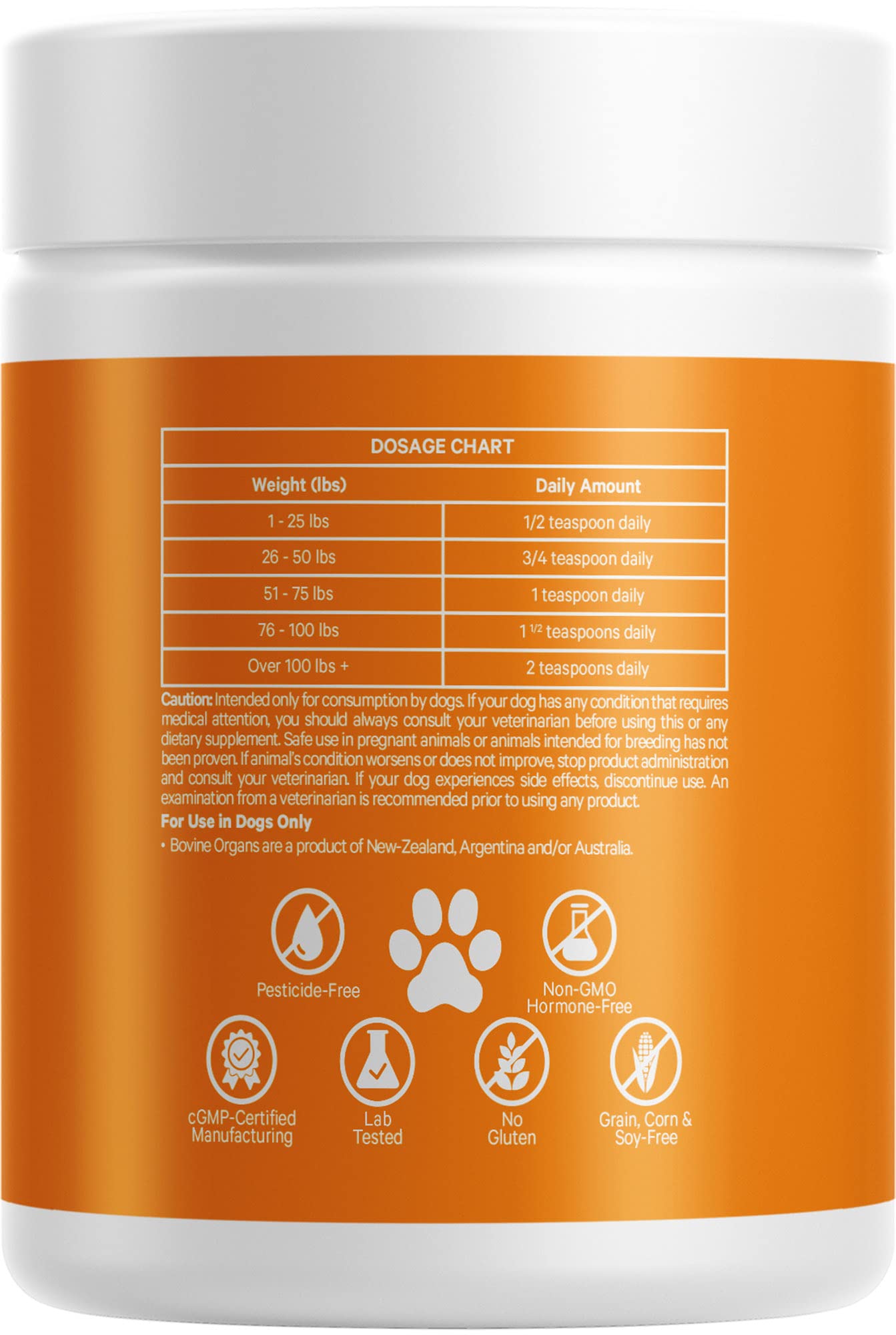 DNA PET Happy Healthy Organs & Glands Supplement for Dogs, Freeze-Dried Raw Grass-Fed Beef Liver Heart Kidney Spleen Pancreas Bone Marrow, Bovine Thymus Multi Organ Powder, Canine Vitamins, 3 oz