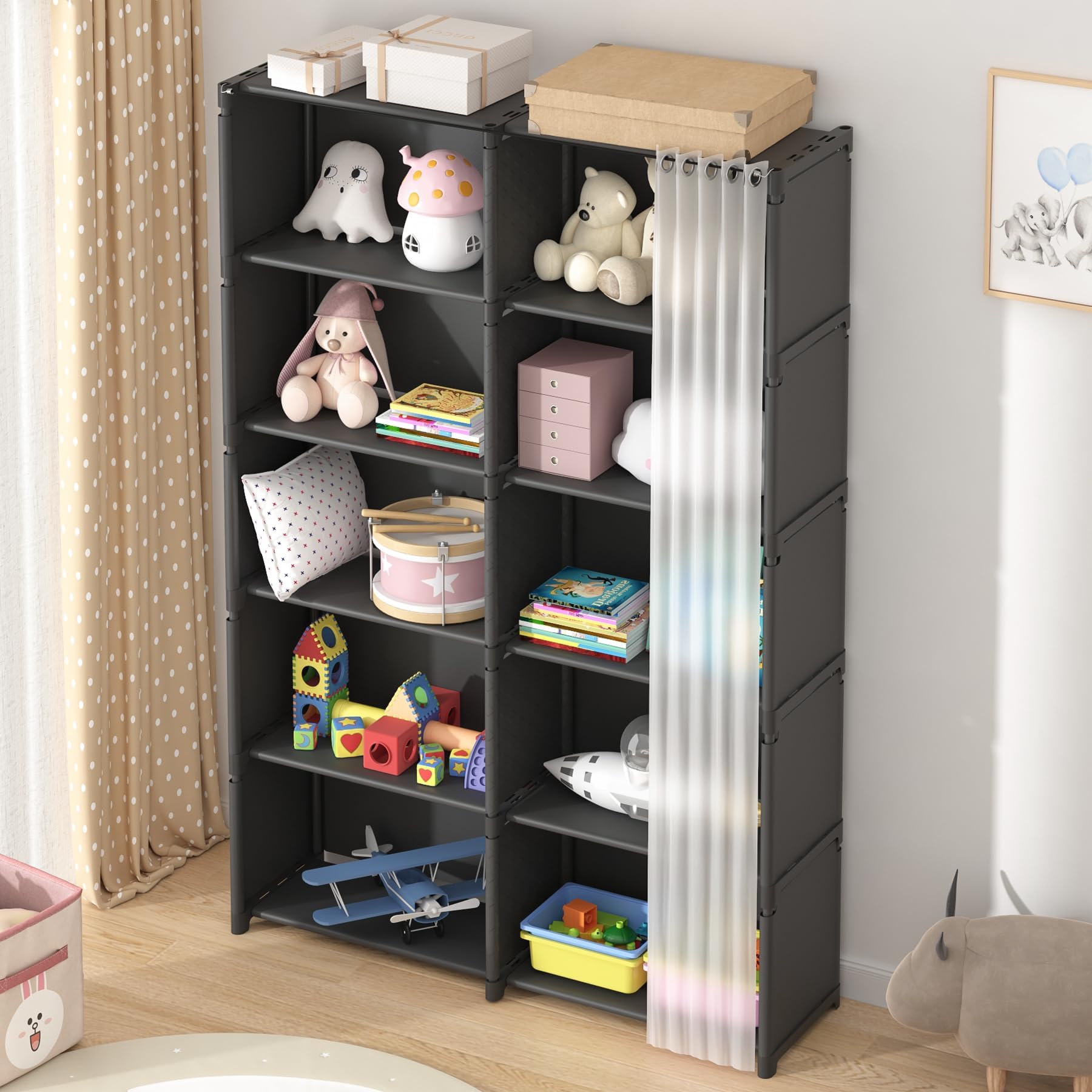 Dttwacoyh 6 Storey Double Row Storage for Bedroom, Open Closet, Closet Organiser, Bedroom, Office, Living Room (Black)