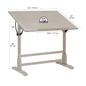 Studio Designs Wood Drawing/Drafting Table with Pencil Ledge - 42" W x 30" D - Whitewash - Tilting Top Adjustable Desk