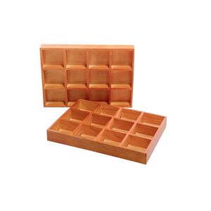 2 Pack Wooden Sorting Tray Grid Display Wood Divided Organizer Brown Finished Section Box (12 Compartments,12.9 x 9.1 x 1.55 Inch Each Tray)