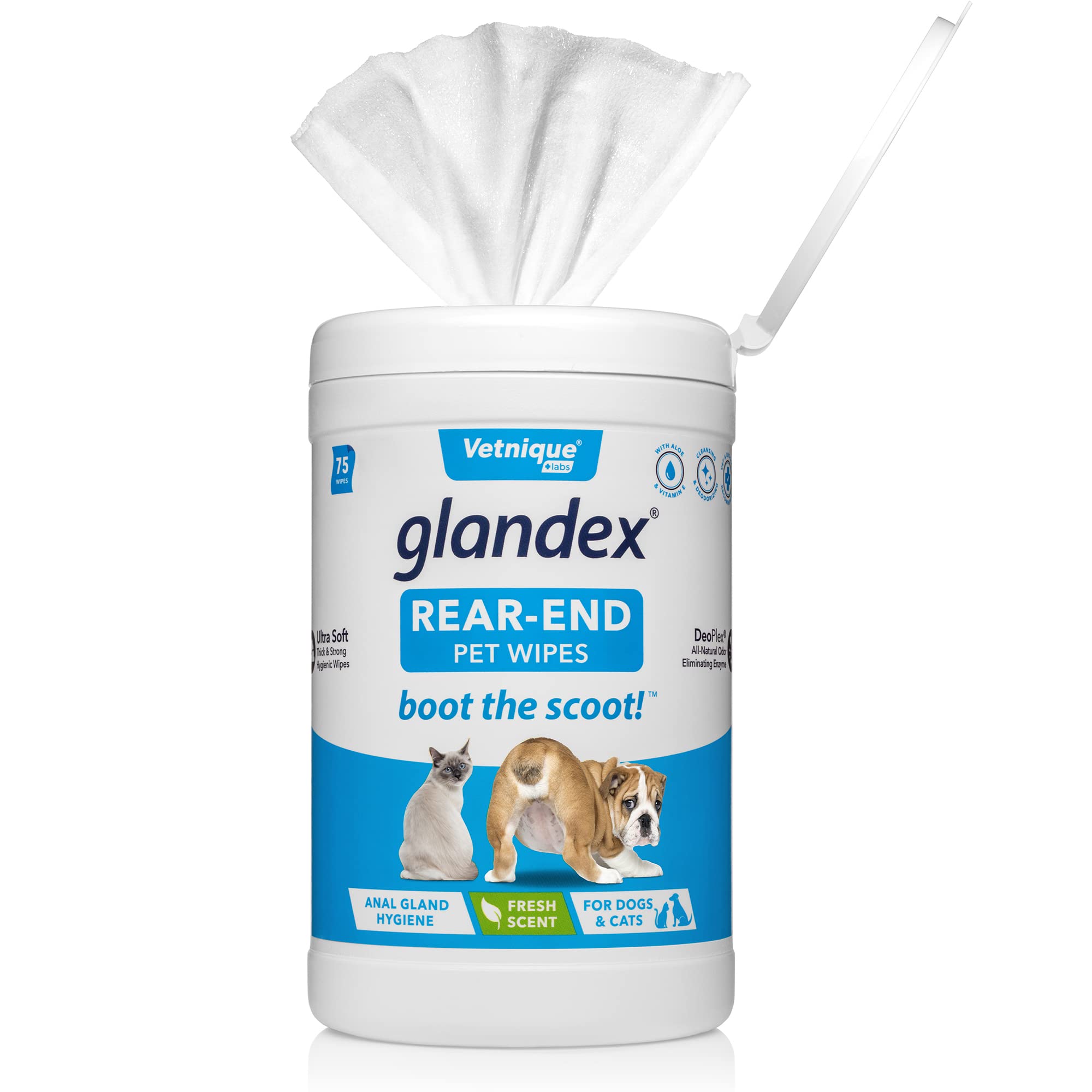 Glandex Anal Gland Medicated Spray for Dogs & Cats (4oz) and Glandex Anal Gland Hygienic Pet Wipes 75 Ct Bundle, Dog Deodorizing Spray & Anti-Itch Spray for Dogs, Dog Cleaning Wipes with Fresh Scent