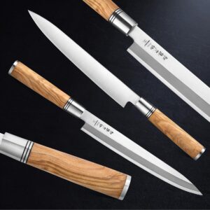 HEZHEN 240mm Sashimi Knife,Sushi Yanagiba Knife,Olive Wood Handle With Wooden Knife Case