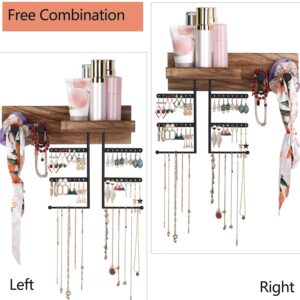 Kadolina Hanging Jewelry Organizer Wall Mount Jewelry Organizer with Bracelet Holder, Easy Install Free Combination Jewelry Organizer for Necklaces Earrings Bracelet (Carbonized Black)