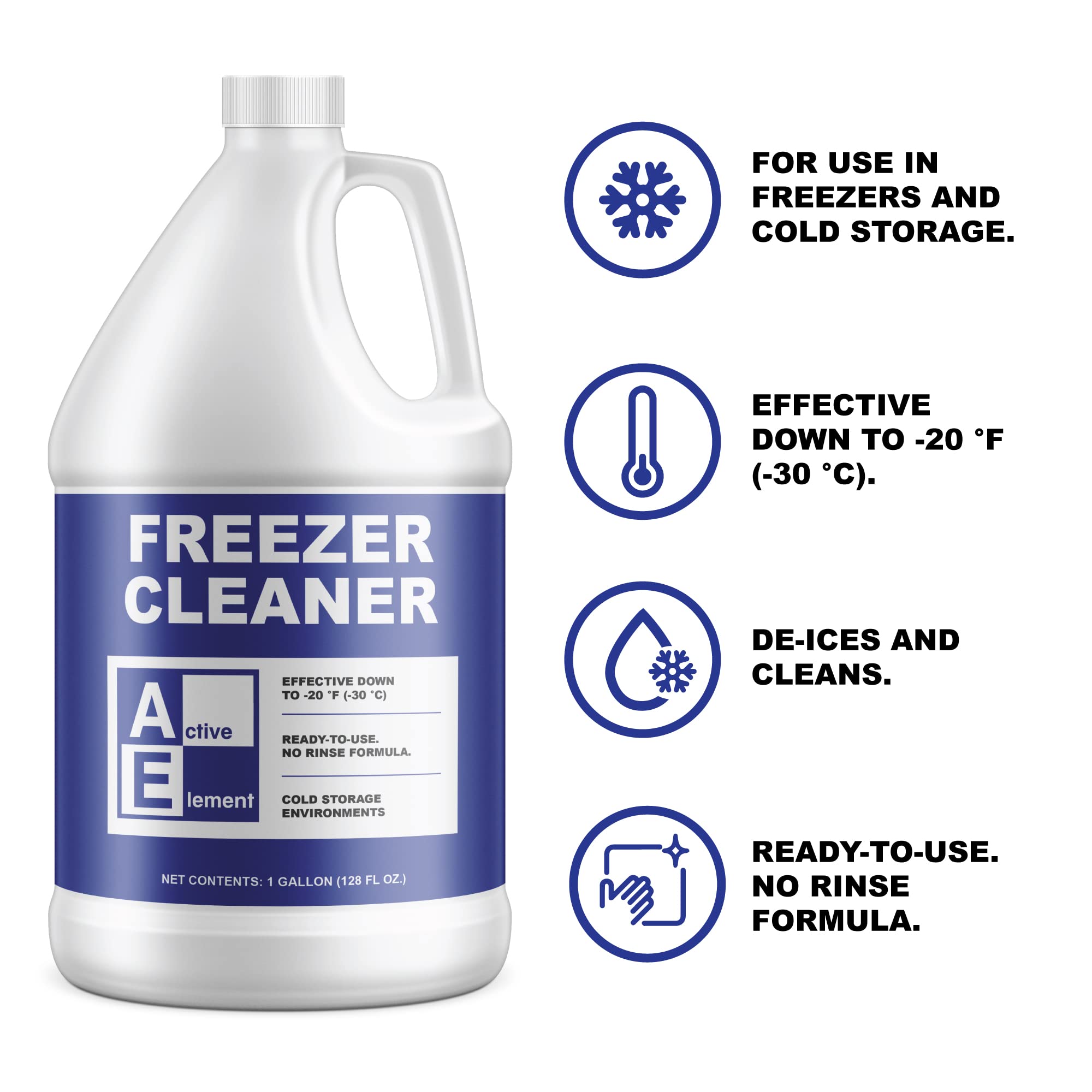 Active Element Freezer Cleaner - 1 Gallon - Deices and Cleans - Ready to Use - Commercial Strength - Cold Storage Environments - Down to -20 °F - Walk in Freezers - Deep Freezers