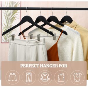 HOUÍSM Wooden Suit Hangers Skirt Hangers with Clips, 16Pack Solid Wood Pants Hangers with Heavy-Duty Clips, Premium Smooth Finish Black Wooden Hangers for Clothes Coat, Jeans, Blouse